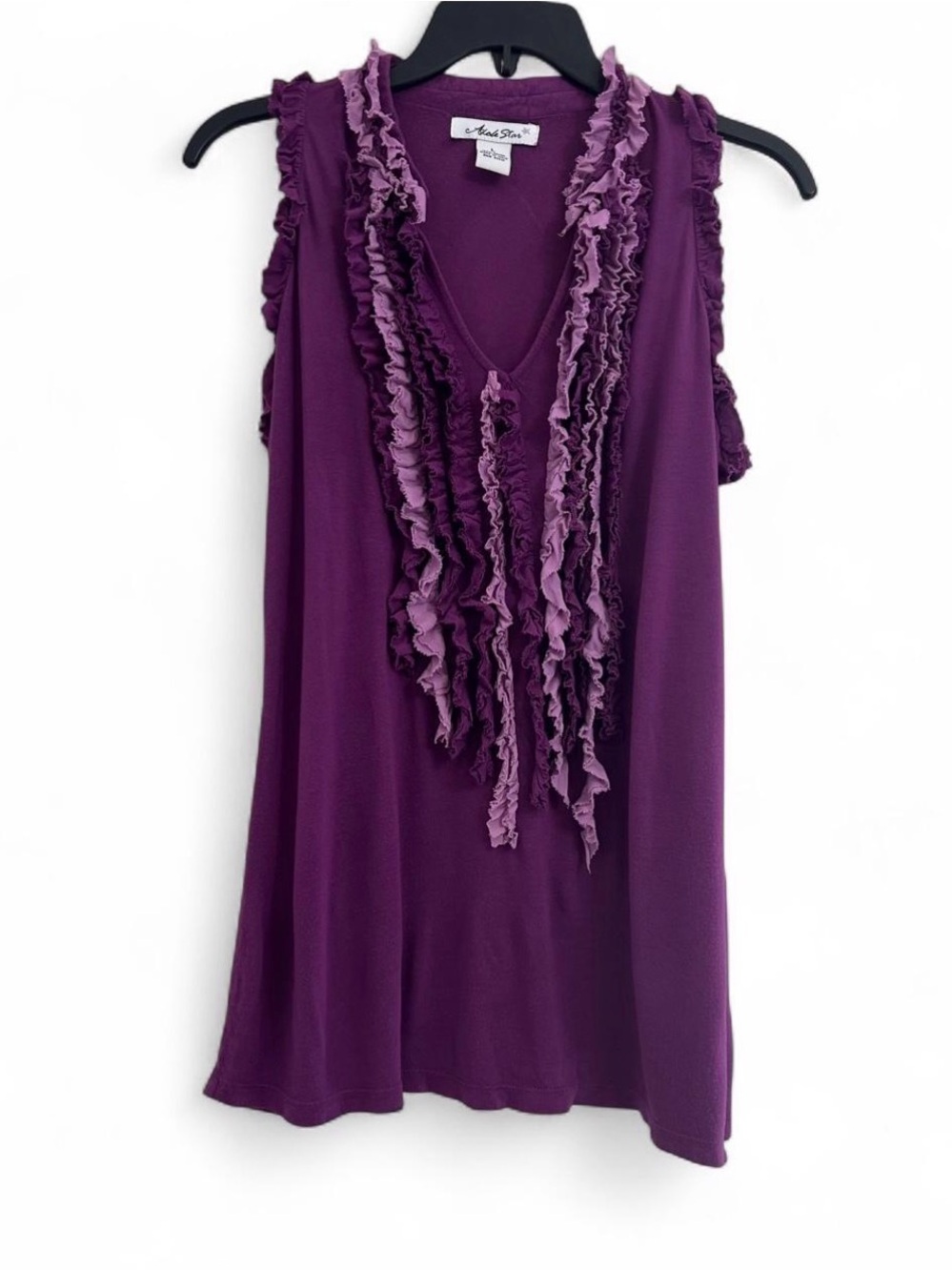 Y2K Adobe Star Purple Ruffle Cascade Tunic Top Whimsigoth Fairycore Size Large